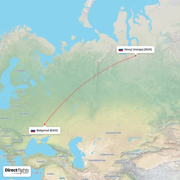 Belgorod - Novyj Urengoj direct flight map