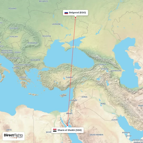 Belgorod - Sharm el Sheikh direct flight map