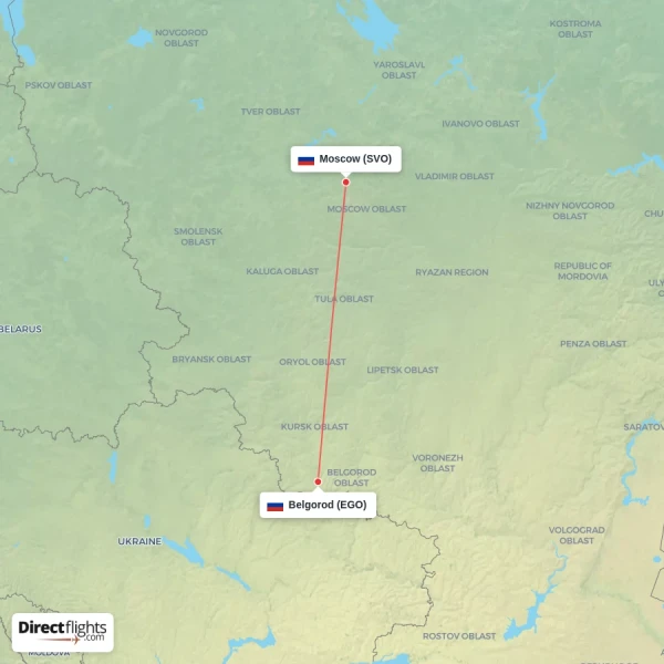 Belgorod - Moscow direct flight map