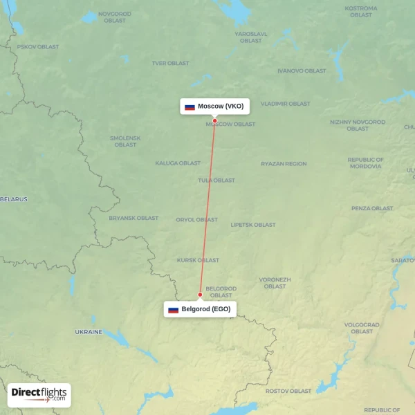 Belgorod - Moscow direct flight map