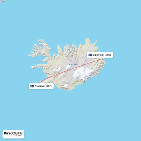 Egilsstadir - Reykjavik direct flight map