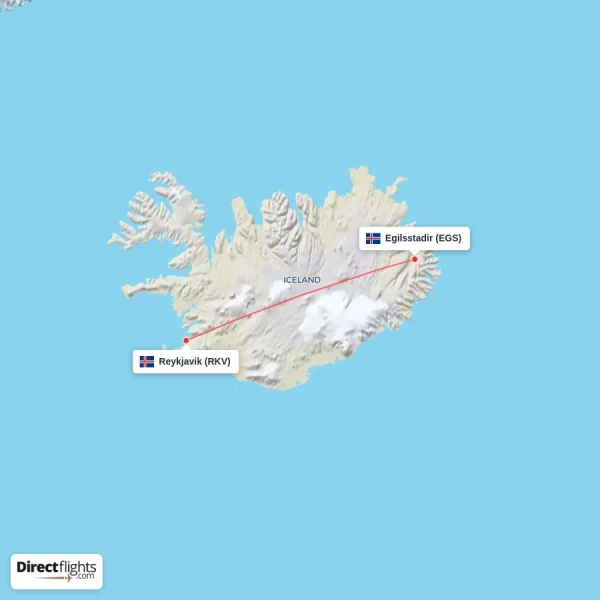 Egilsstadir - Reykjavik direct flight map