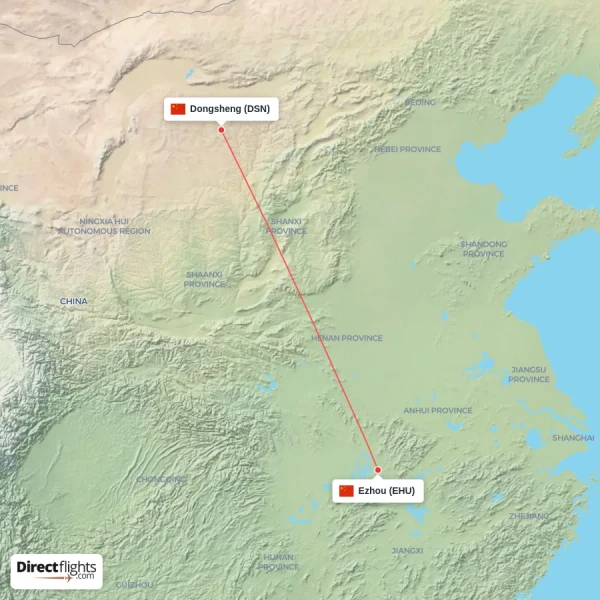 Ezhou - Dongsheng direct flight map