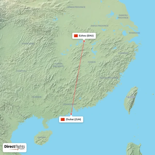 Ezhou - Zhuhai direct flight map
