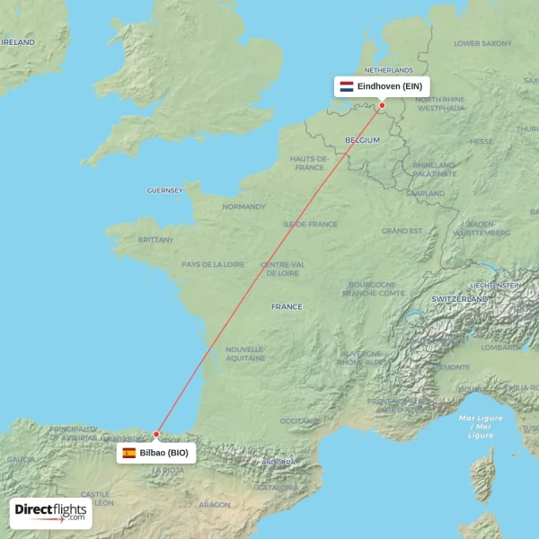 Eindhoven - Bilbao direct flight map