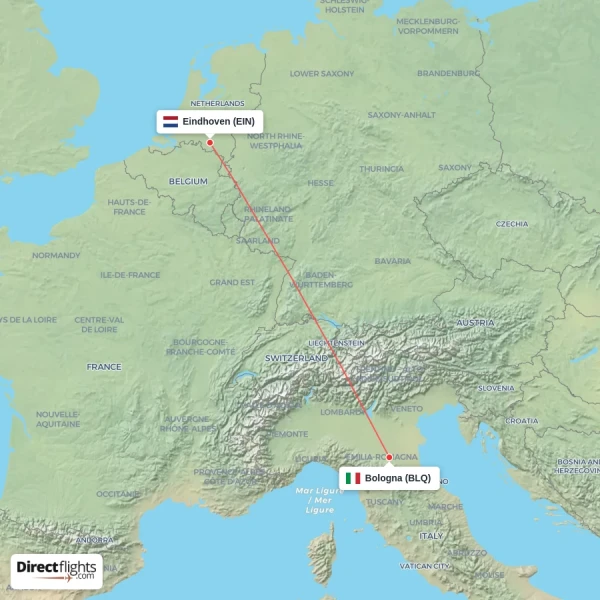 Eindhoven - Bologna direct flight map