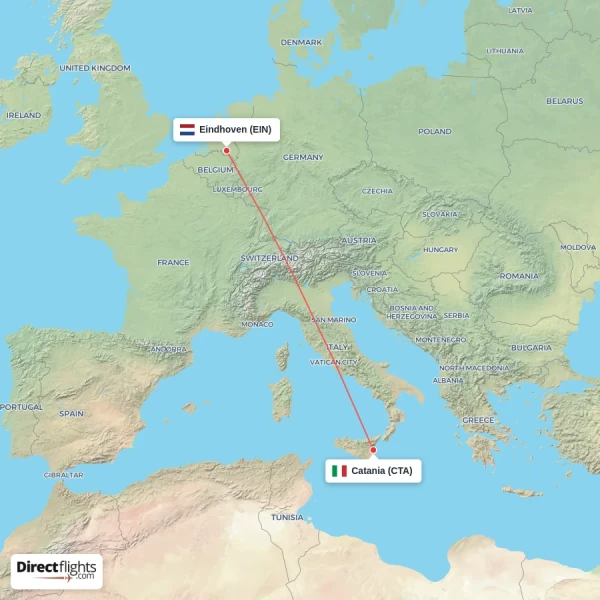 Eindhoven - Catania direct flight map