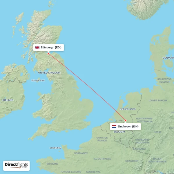 Eindhoven - Edinburgh direct flight map