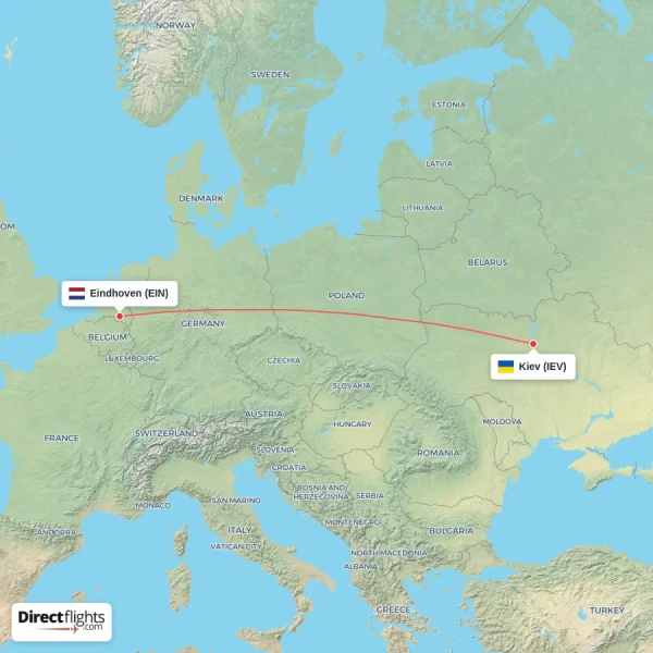 Eindhoven - Kiev direct flight map