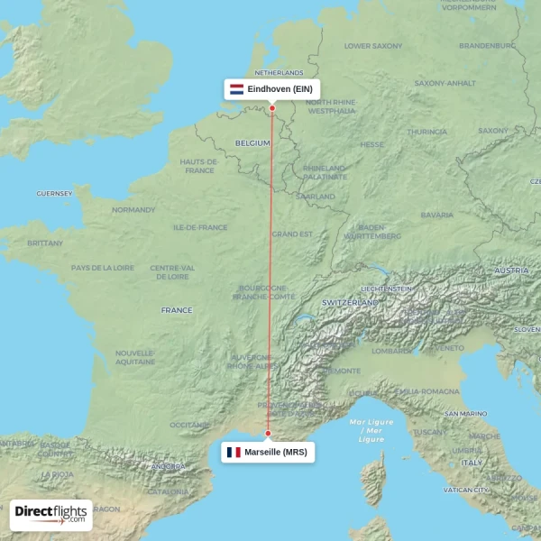 Eindhoven - Marseille direct flight map