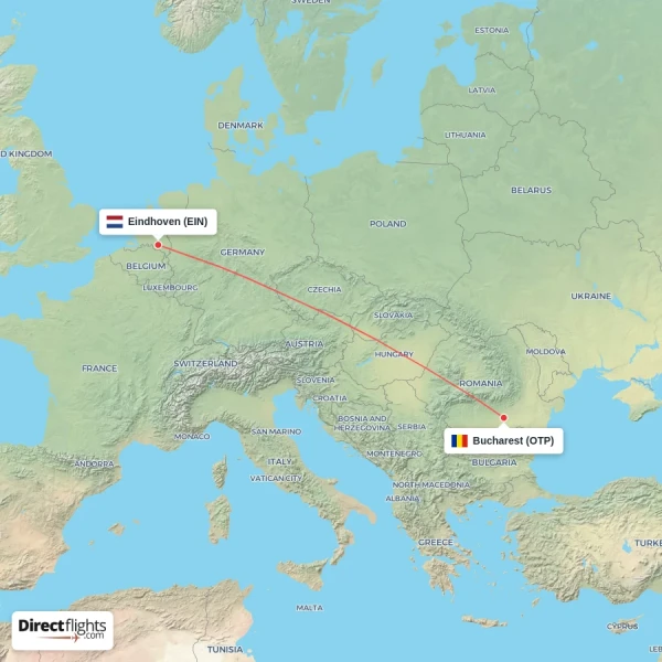 Eindhoven - Bucharest direct flight map