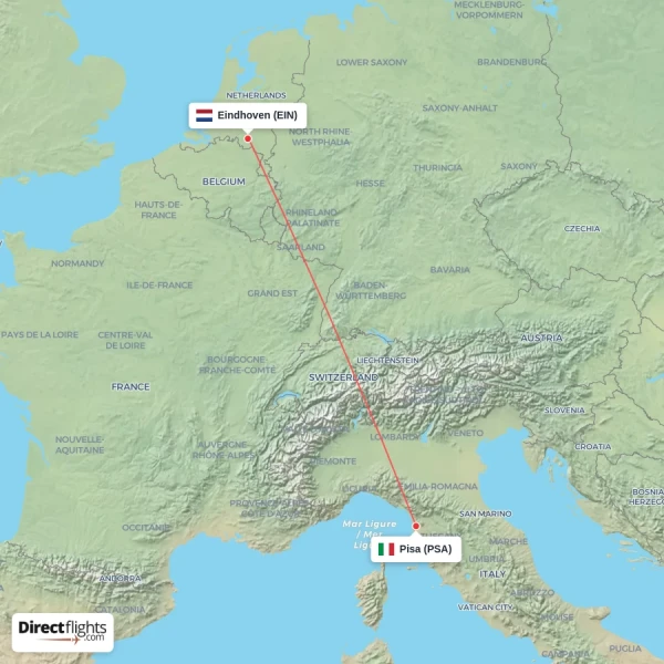 Eindhoven - Pisa direct flight map