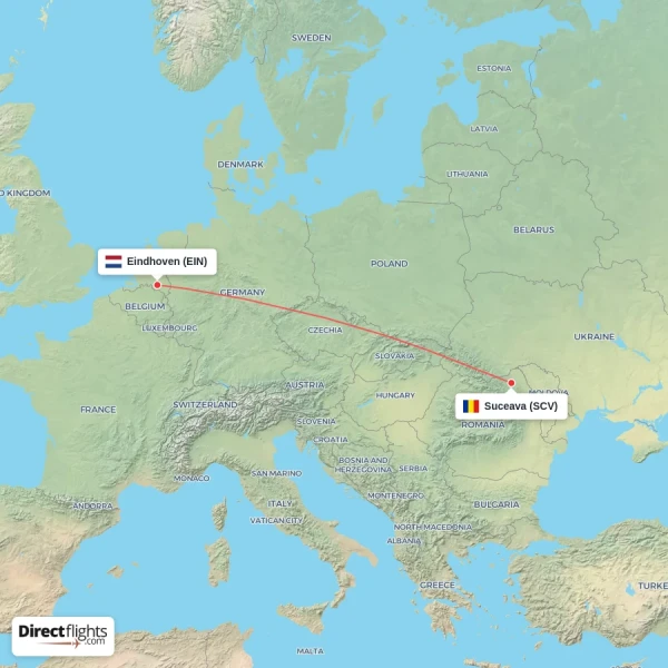 Eindhoven - Suceava direct flight map