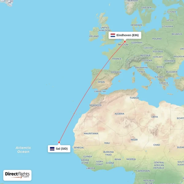Eindhoven - Sal direct flight map