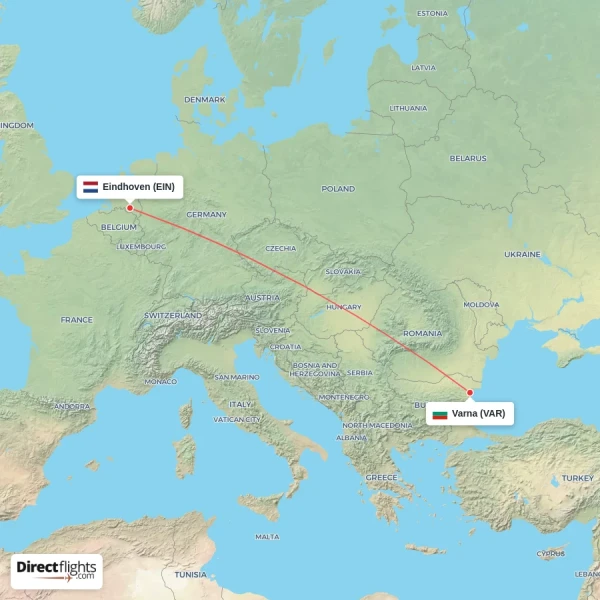 Eindhoven - Varna direct flight map