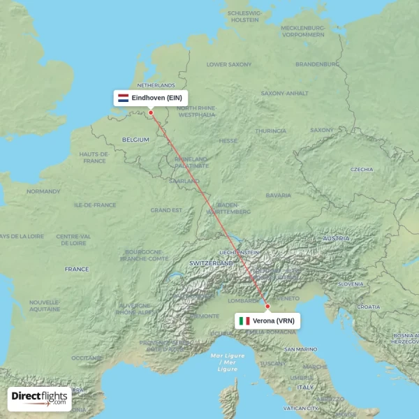 Eindhoven - Verona direct flight map