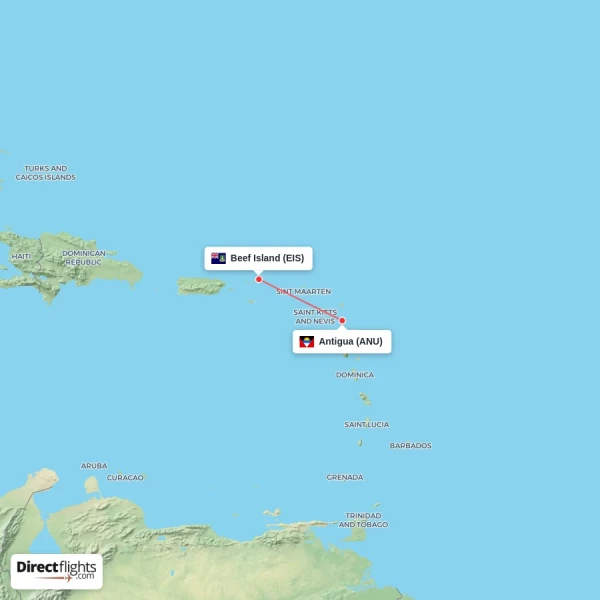 Beef Island - Antigua direct flight map