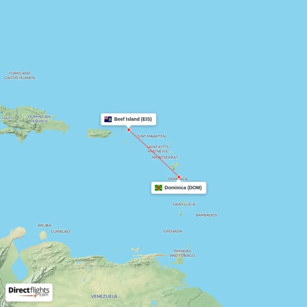 Beef Island - Dominica direct flight map