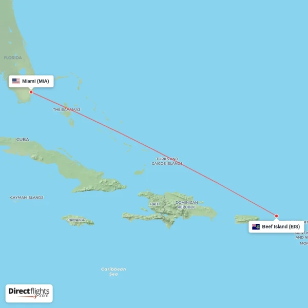 Beef Island - Miami direct flight map