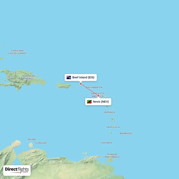Beef Island - Nevis direct flight map