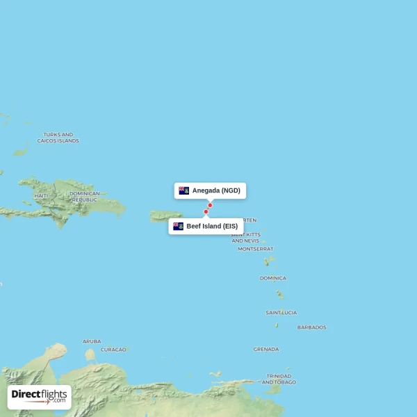 Beef Island - Anegada direct flight map