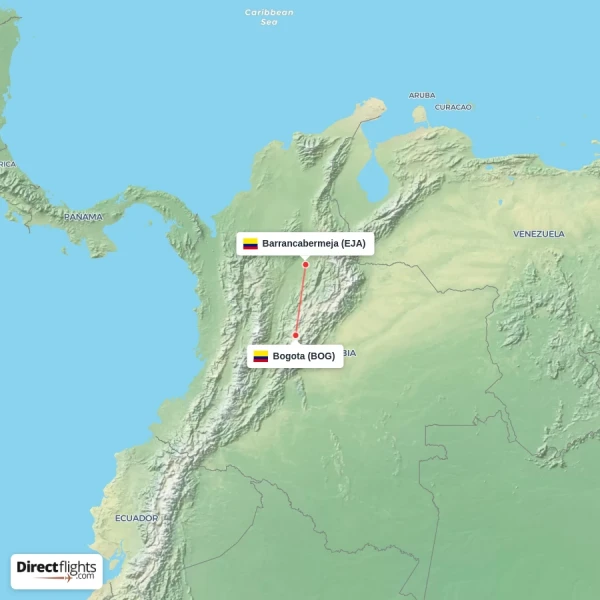 Barrancabermeja - Bogota direct flight map