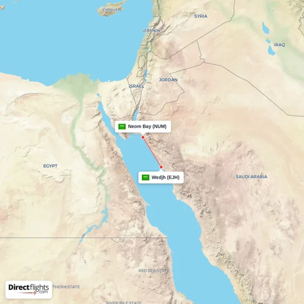 Wedjh - Neom Bay direct flight map