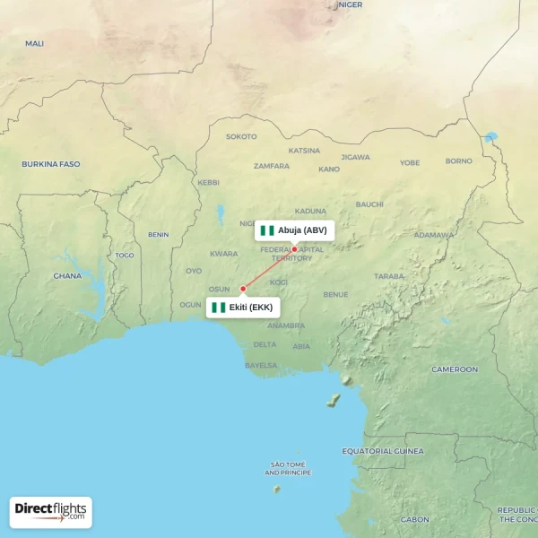 Ekiti - Abuja direct flight map