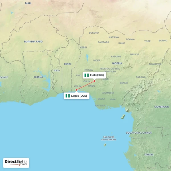 Ekiti - Lagos direct flight map
