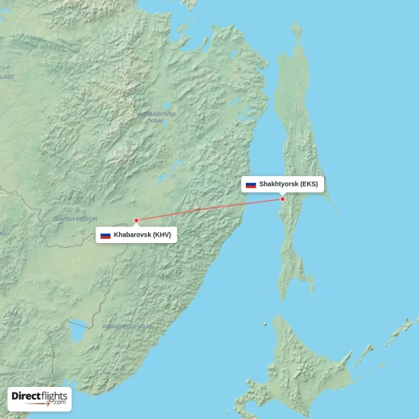 Shakhtyorsk - Khabarovsk direct flight map