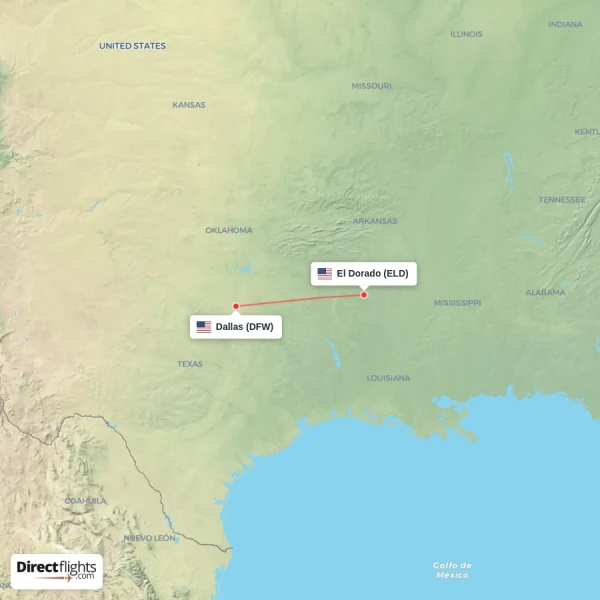 El Dorado - Dallas direct flight map