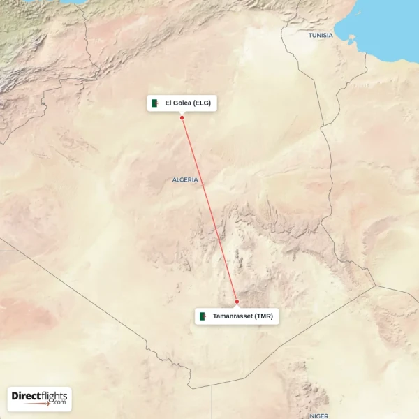 El Golea - Tamanrasset direct flight map