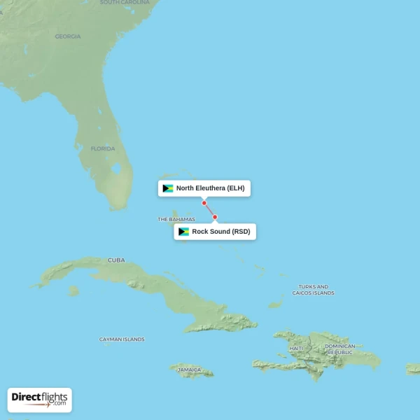 North Eleuthera - Rock Sound direct flight map