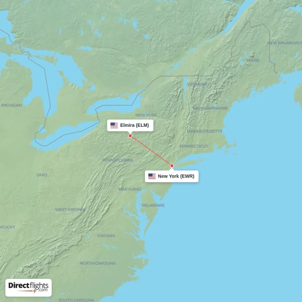Elmira - New York direct flight map