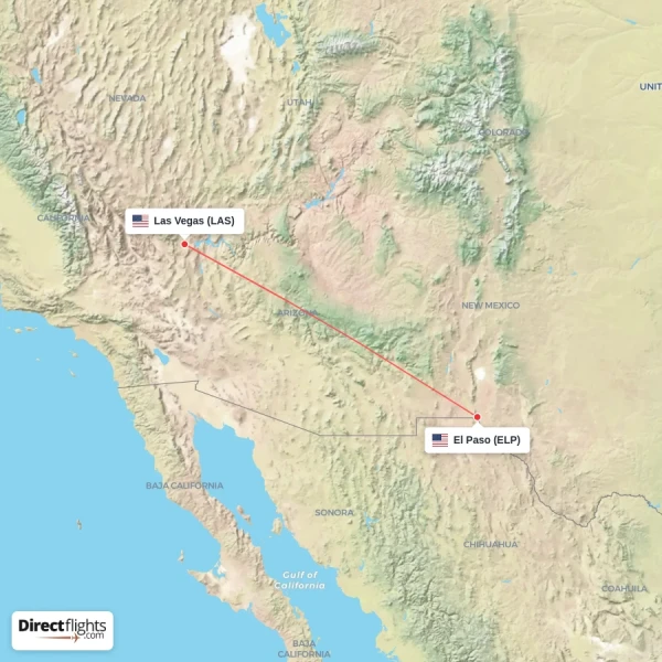 El Paso - Las Vegas direct flight map