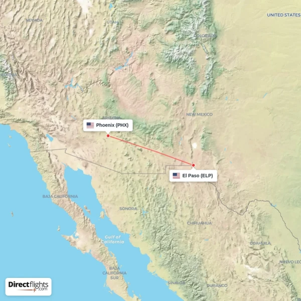 El Paso - Phoenix direct flight map