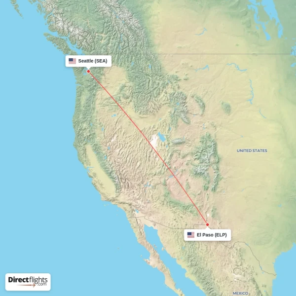 El Paso - Seattle direct flight map