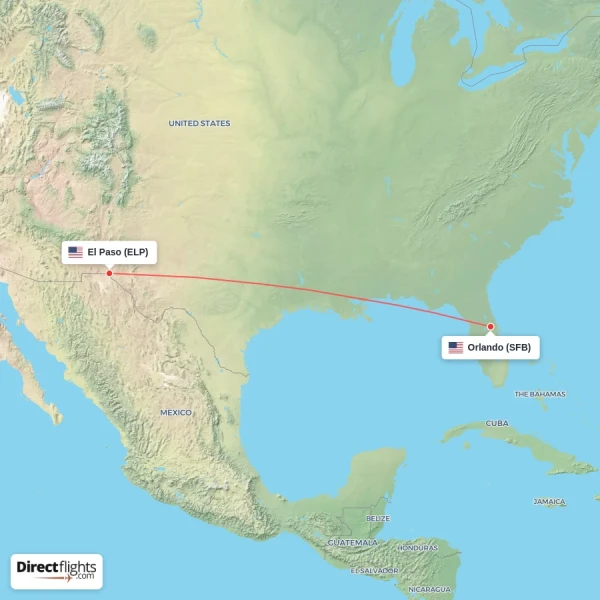 El Paso - Orlando direct flight map