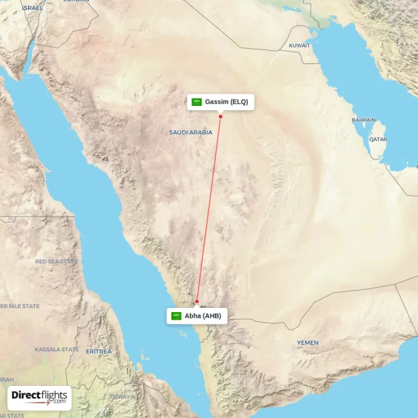 Gassim - Abha direct flight map