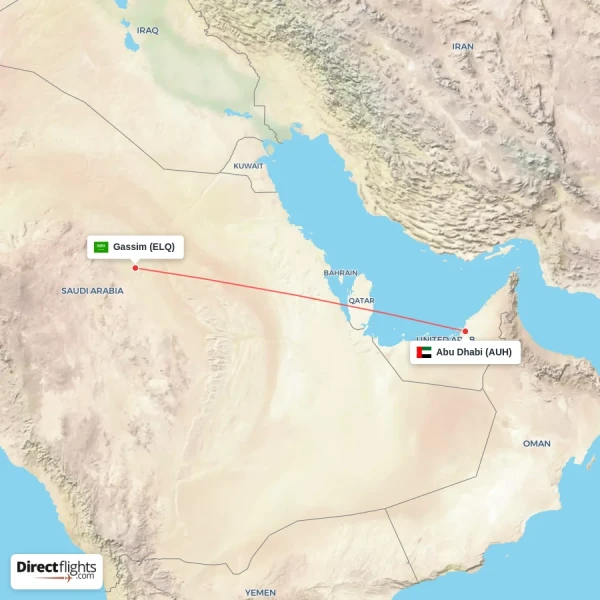Gassim - Abu Dhabi direct flight map
