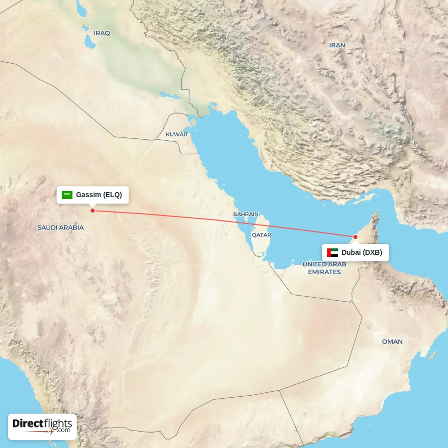 ELQ - DXB route map
