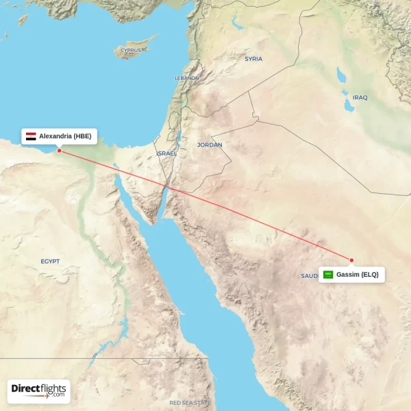 Gassim - Alexandria direct flight map