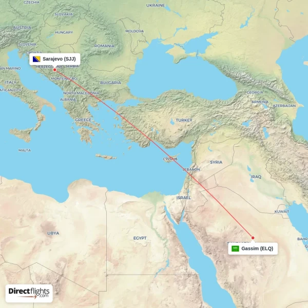 Gassim - Sarajevo direct flight map