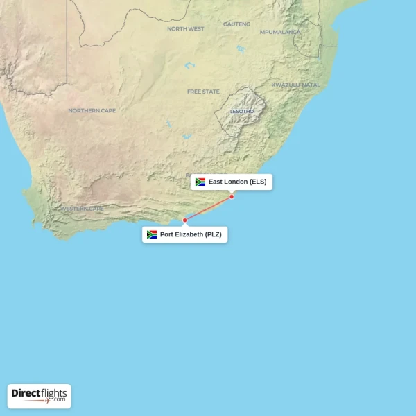 East London - Port Elizabeth direct flight map