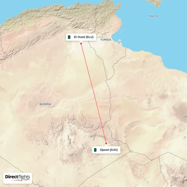 El Oued - Djanet direct flight map