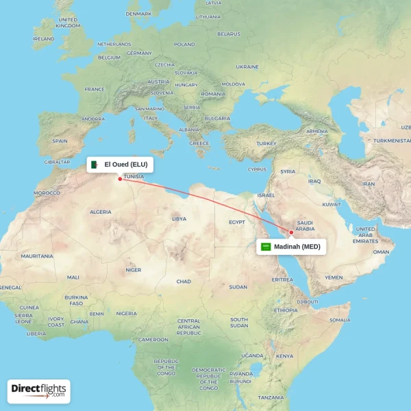 El Oued - Madinah direct flight map