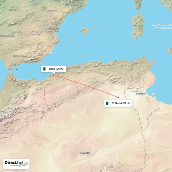El Oued - Oran direct flight map