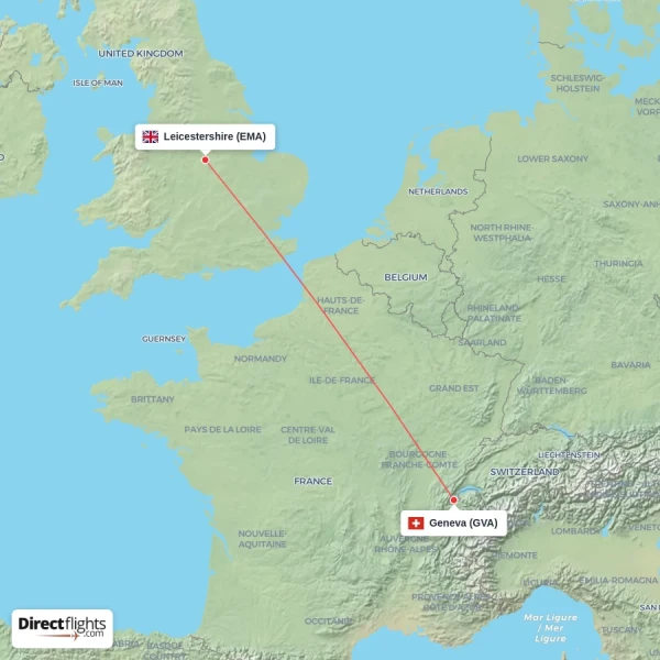 Leicestershire - Geneva direct flight map