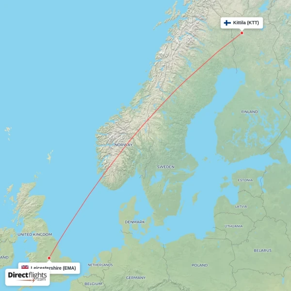 Leicestershire - Kittila direct flight map