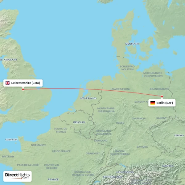 Leicestershire - Berlin direct flight map